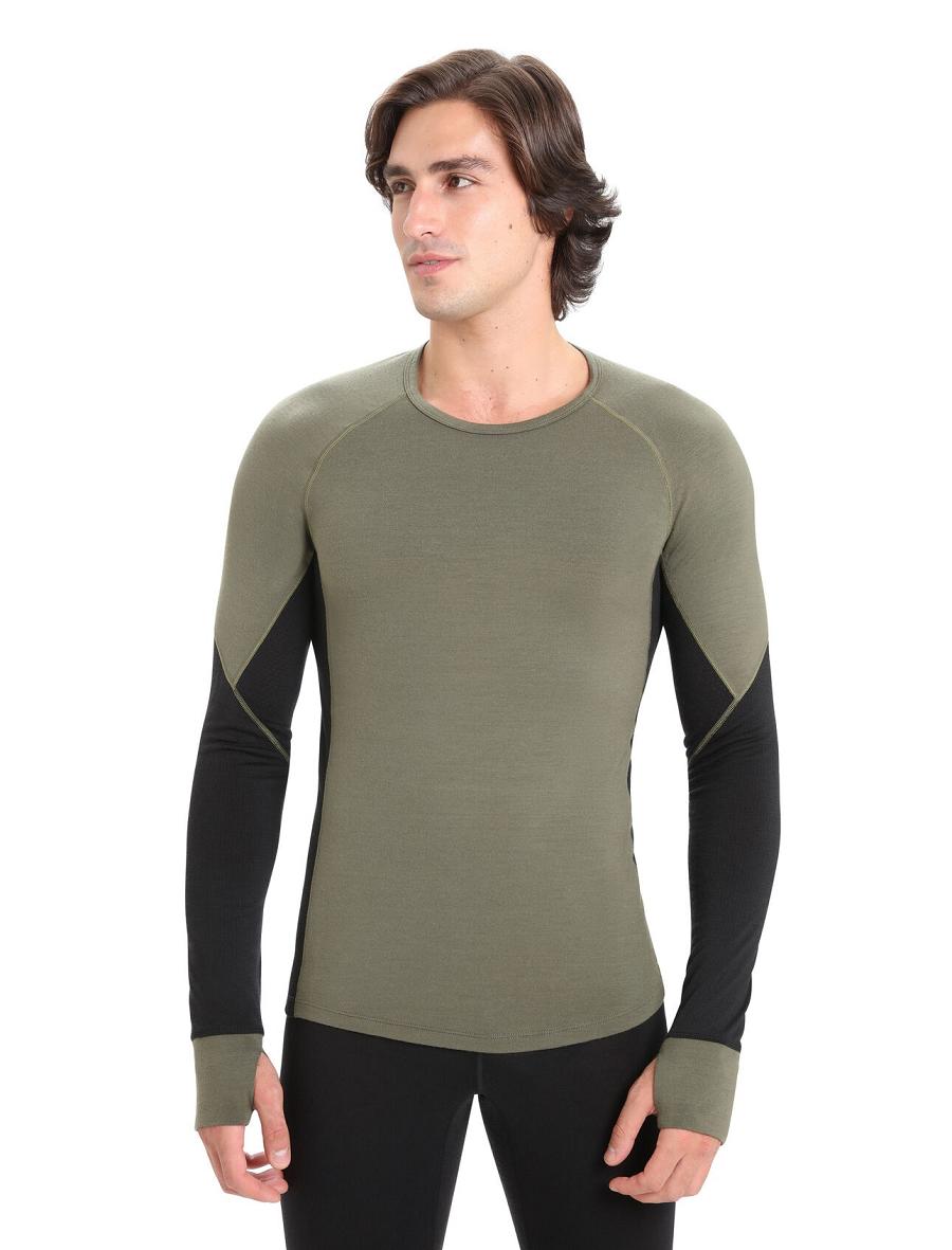 Loden / Black Men\'s Icebreaker BodyfitZone™ Merino 260 Zone Long Sleeve Crewe Thermal Top Base Layers | USA 1380FDNM